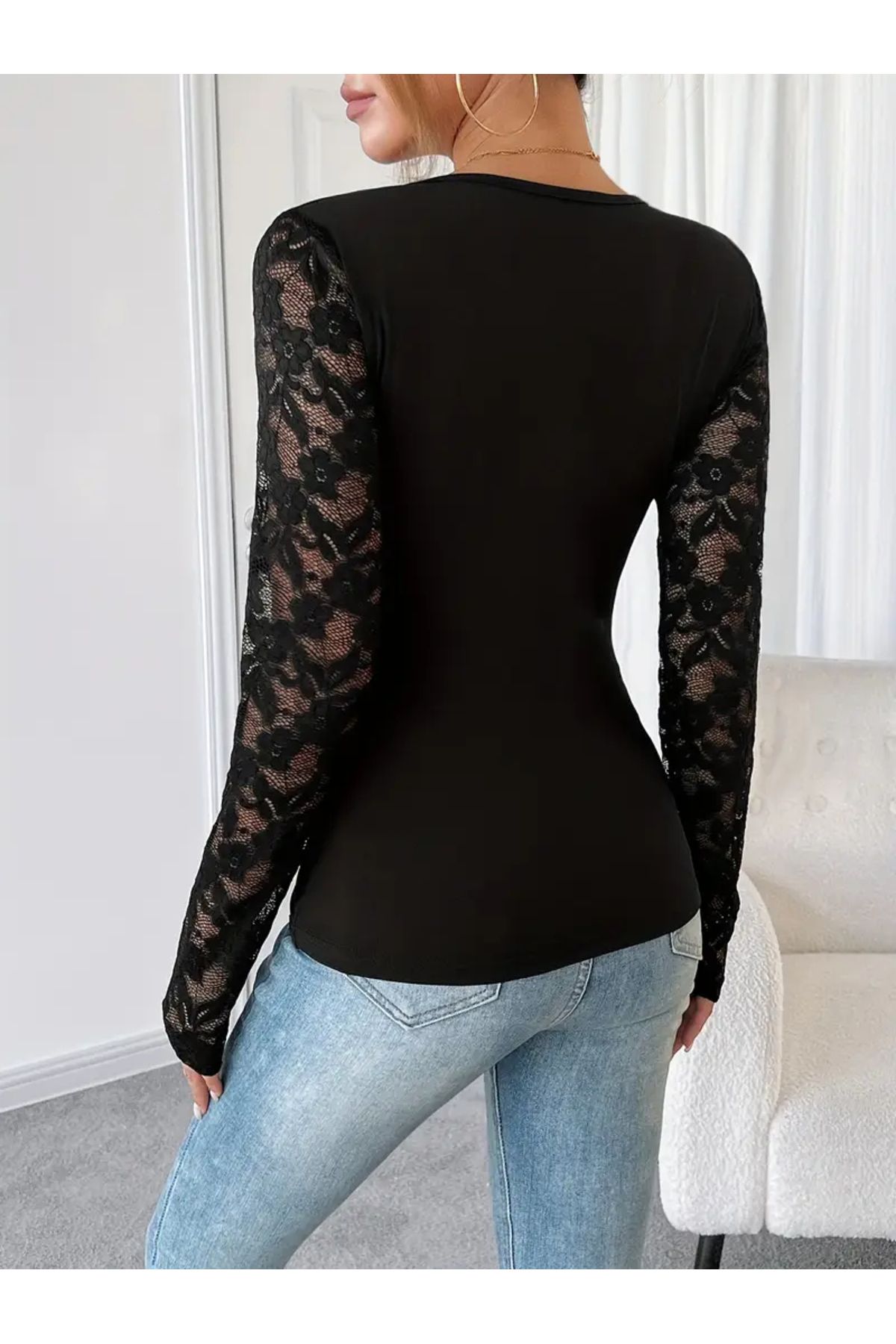 Kadın Açik Yaka Rahat Sli̇m Fi̇t Esnek Yapişan Kumaş