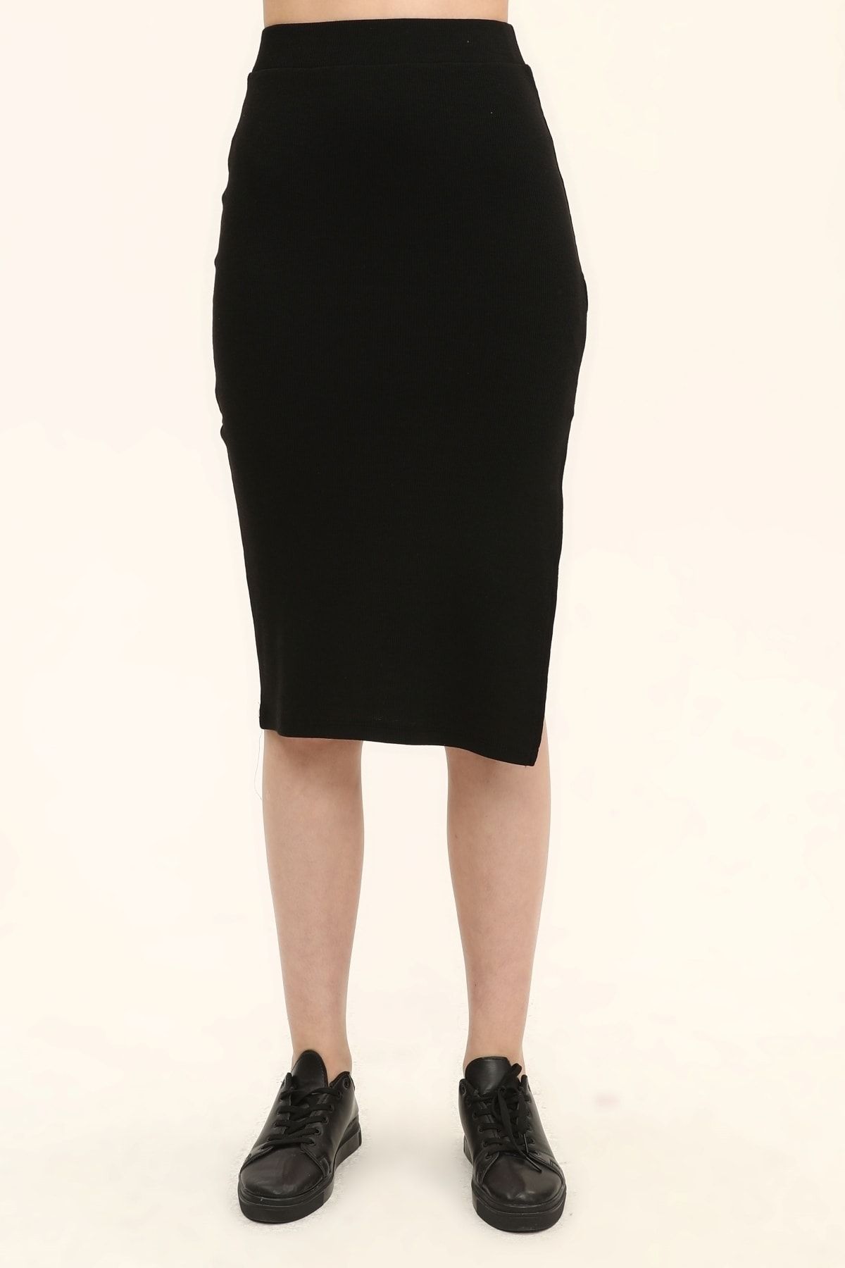 Kadın Beli Lastikli Yırtmaçlı Örme Etek