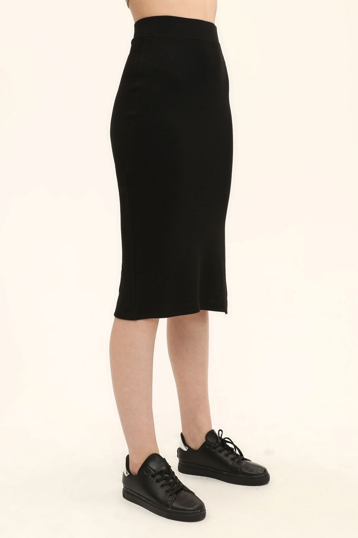 Kadın Beli Lastikli Yırtmaçlı Örme Etek