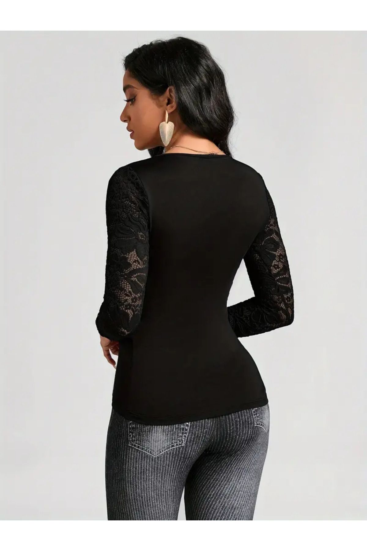 Kadın Kruvaze Yaka Yanlar Büzgülü Kollar Tül Bluz