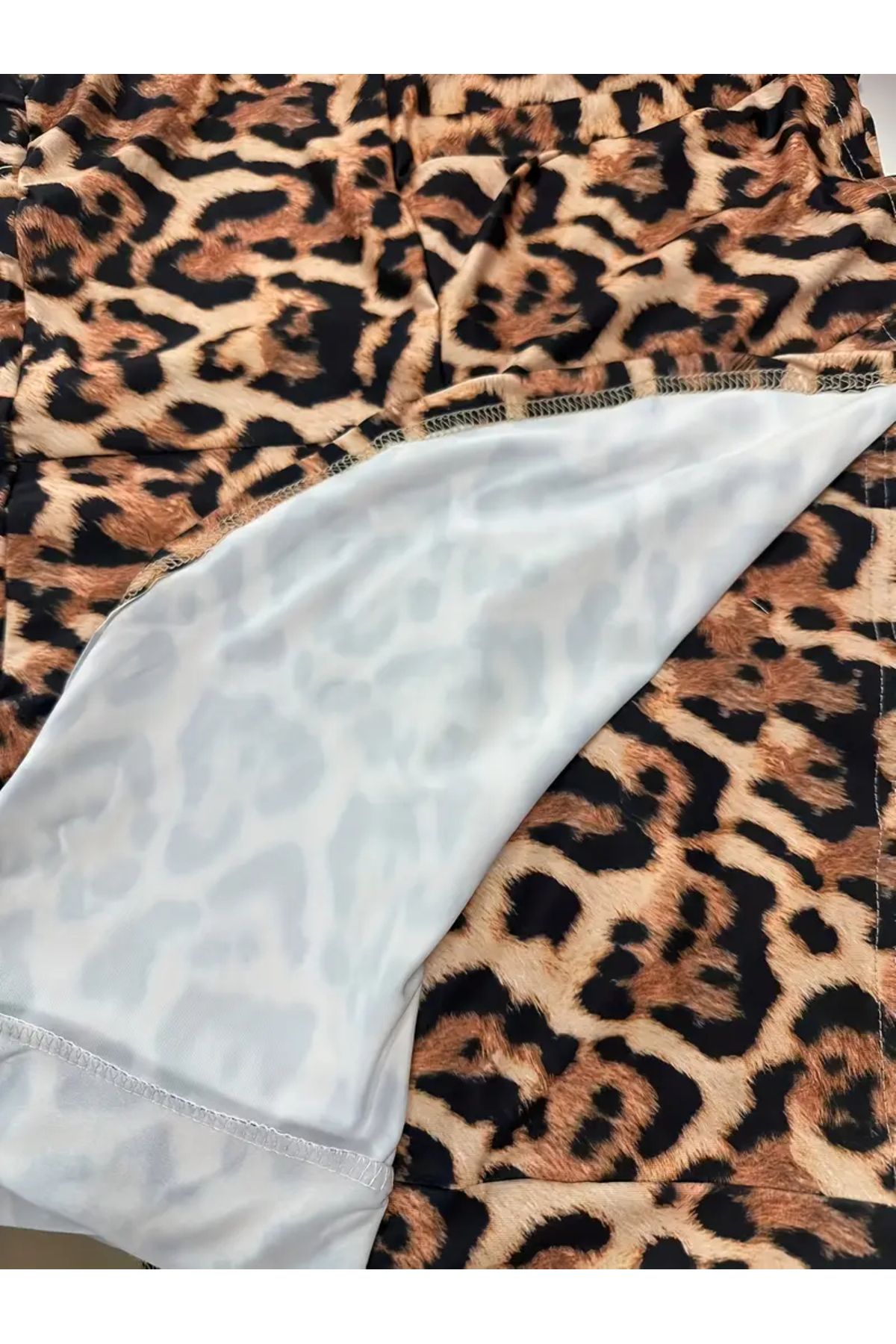 Kadın Leopar Desenli̇ İnce Mi̇kro Yazlik Volanli Etek