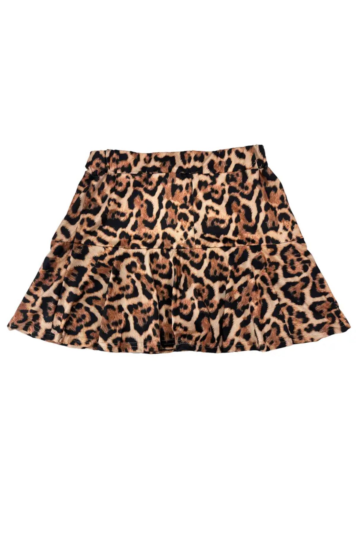 Kadın Leopar Desenli̇ İnce Mi̇kro Yazlik Volanli Etek