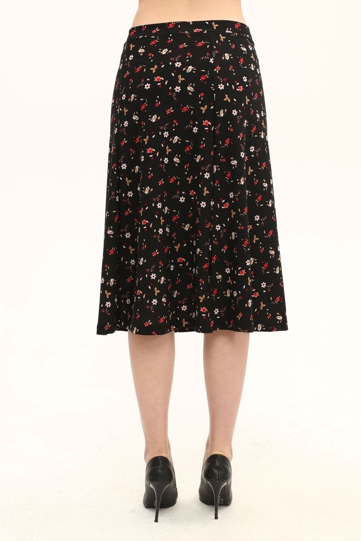 Kadın Önden Yırtmaçlı Multi Çiçek Desenli Örme Etek